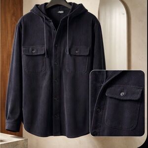 Men's Classic Dark Blue Hooded Shirt